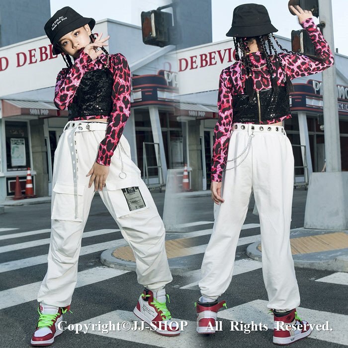 豹柄 スパンコール キッズダンス衣装 チアダンス衣装 ヒップホップ チアリーダー 衣装 ジャズダンス