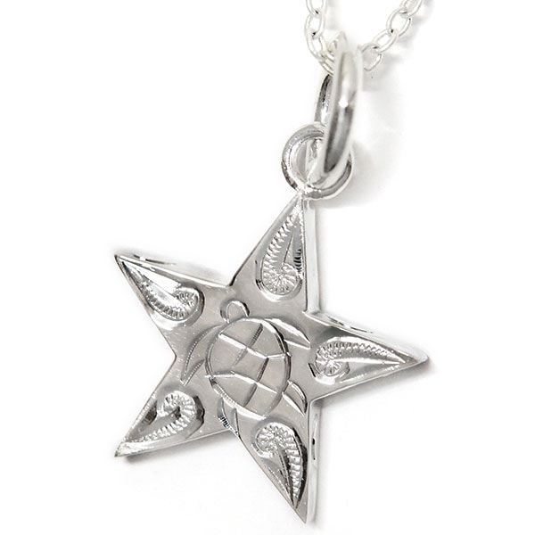 ハワイアンジュエリー スター 星 ホヌ ウミガメ メンズ シルバー925 ペンダント ネックレス