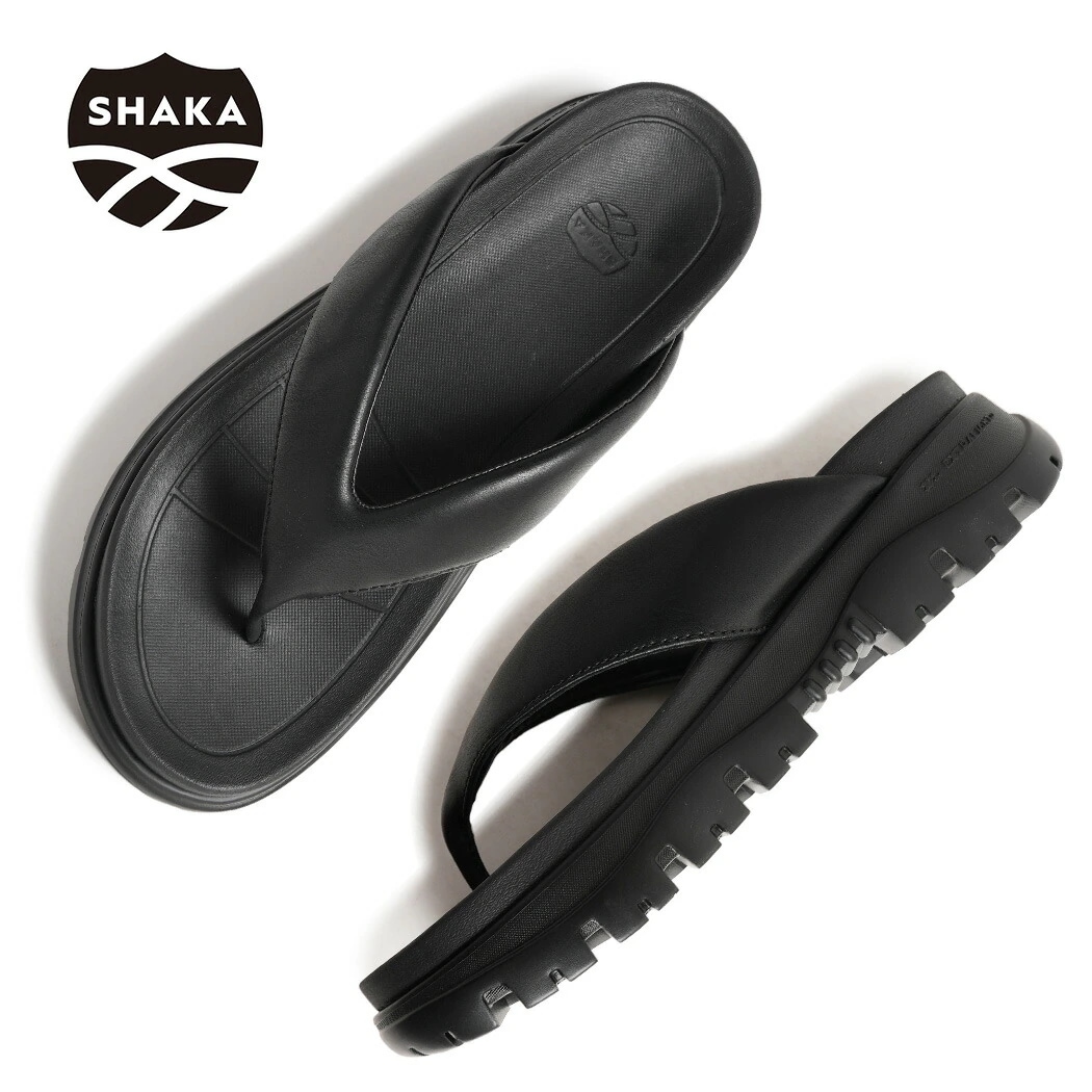SHAKA シャカ カジャナ トング サンダル KHAZANA THONG EX SANDAL BLACK ( レザー きれいめ フリップフロップ 黒 ブラック メンズ SK-302V3BLK )