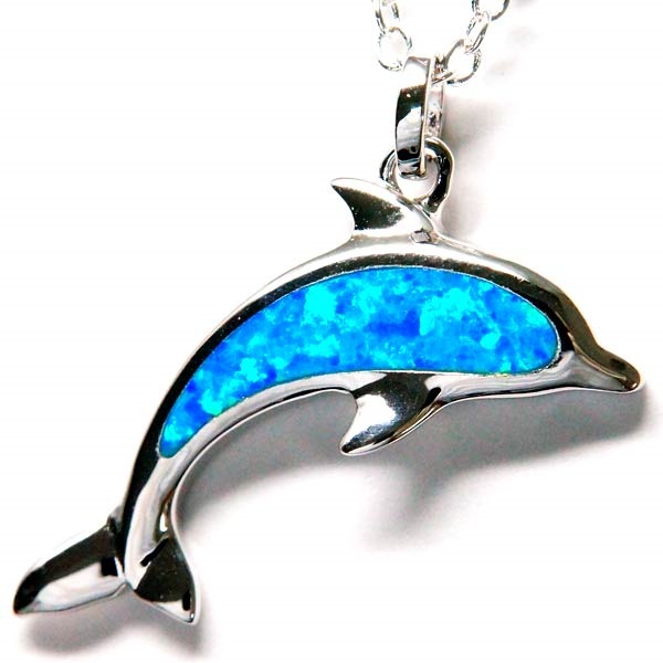 ハワイアンジュエリー ペンダント ネックレス ドルフィン イルカ ブルーオパール シルバー925