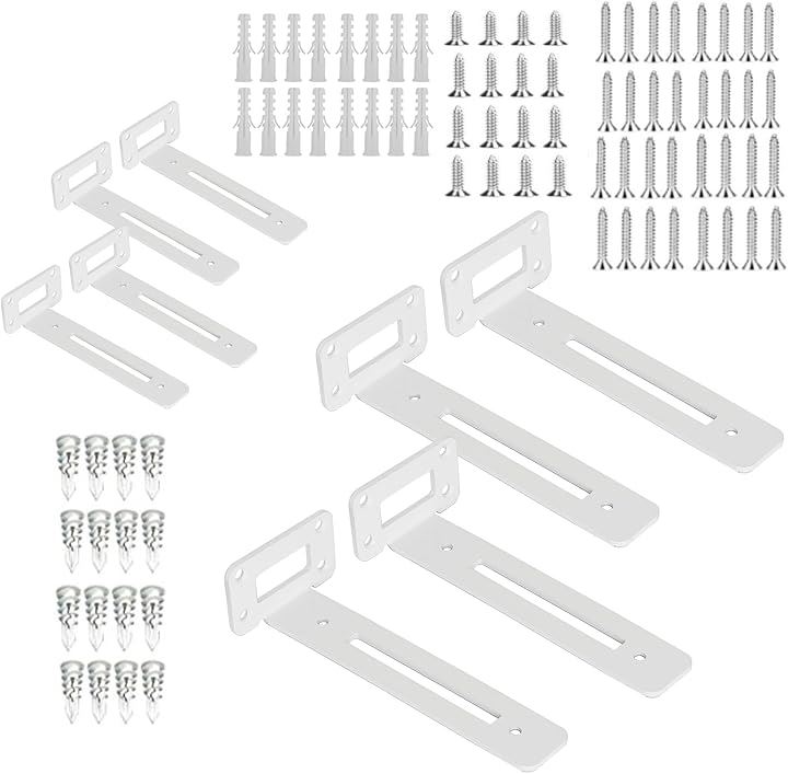 特許取得商品 長さ：20cm 厚さ3.5mm軽量タイプ 棚受け金具 白 隠し棚受け 高耐荷重 L字金具 アイアンブラケット 目立たない棚受け 棚支え8個セット(ホワイト, 20cm)