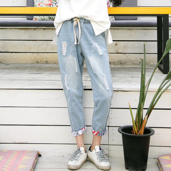 ダメージ デニム バギー バンディング パンツ ビッグサイズ ジーンズ HDP02