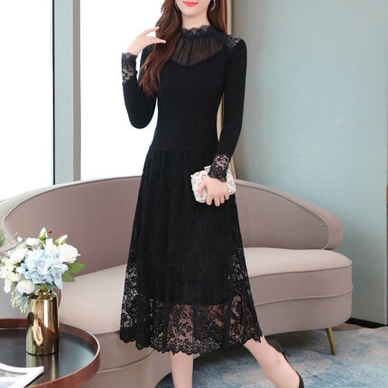 ワンピース デート ミモレ ミモレ丈 袖あり 長袖 レース かわいい 大人可愛い きれいめ シンプル カジュアル 大人 上品 おしゃれ お洒落 主役級 存在感 春 秋 10代 20代 30代