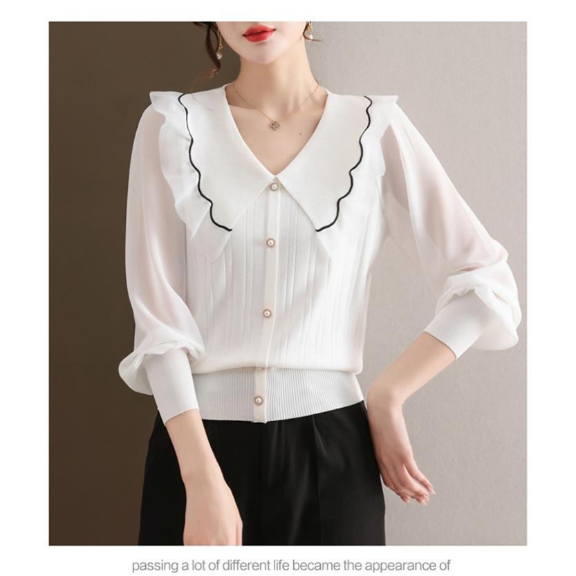 ニット レディース シースルー ニットトップス パフスリーブ 長袖 フリル vネック トップス 無地 女性 カジュアル おしゃれ かわいい