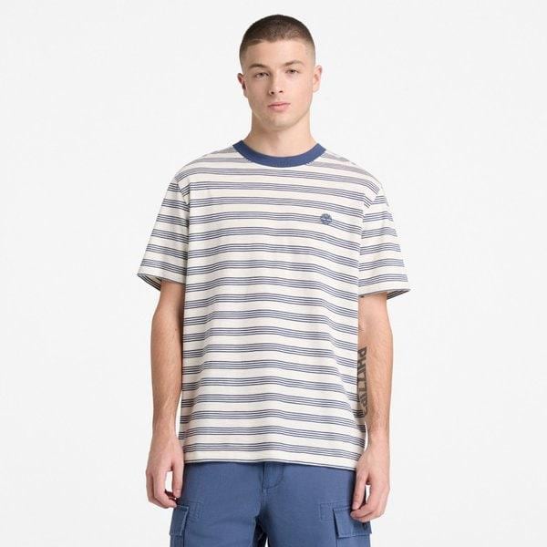 共用ストライプ半袖Tシャツ ホワイト ブルー A5SUN ADP