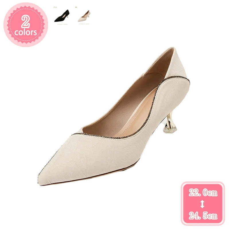 1000円OFFクーポン ポインテッドトゥ ピンヒール 5.5cmヒール 低反発クッション シンプル パンプス ビジネス 通勤 歩きやすい 履きやすい ラインストーン かかとが踏める 痛くない 疲れな