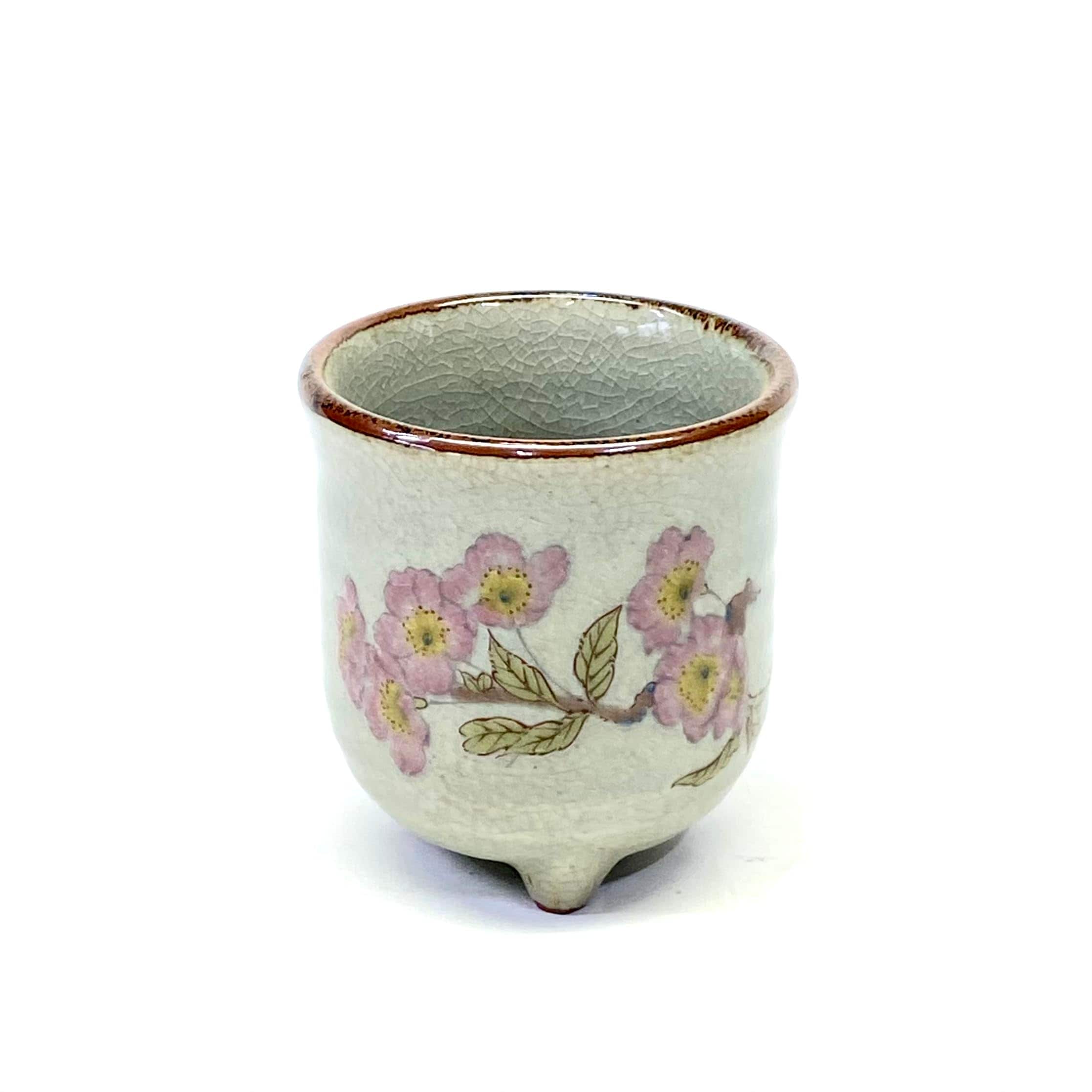 九谷 三つ足湯呑 ソメイヨシノ 裏絵 陶器 180ml 単品