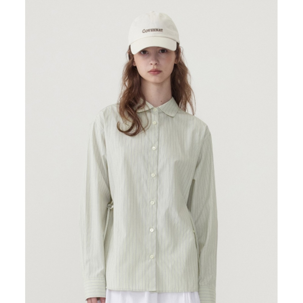 COVERNAT 女性用オーバーフィットストライプシャツライトグリーン