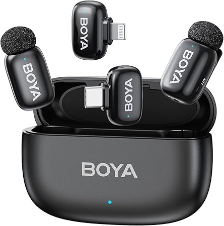 BOYA　ミニ　ワイヤレス　マイク　超ミニ　360　集音ピンマイク　タイプc 無線マイク ブラック2TX-2RX-CC