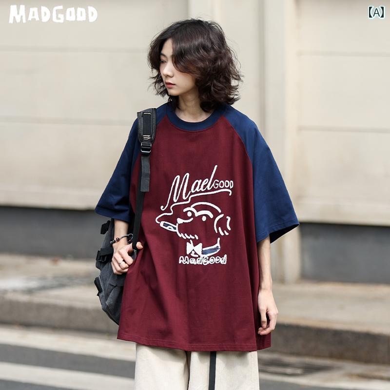 Tシャツ　レディース　かわいい マッド グッド 建設 現場高 重量 260 g 夏 グラフィティ パピー ユニセックス ラグランスリーブ プリント 半袖 Tシャツ