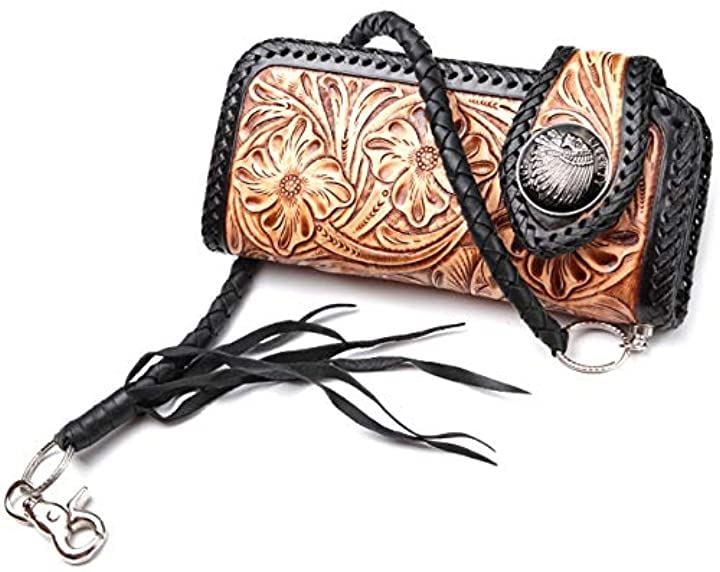 バイカーズ ウォレット ビング メンズ 財布 牛革 レザーウォレット コンチョ サ ドル 本革( ナチュラル/ブラック)