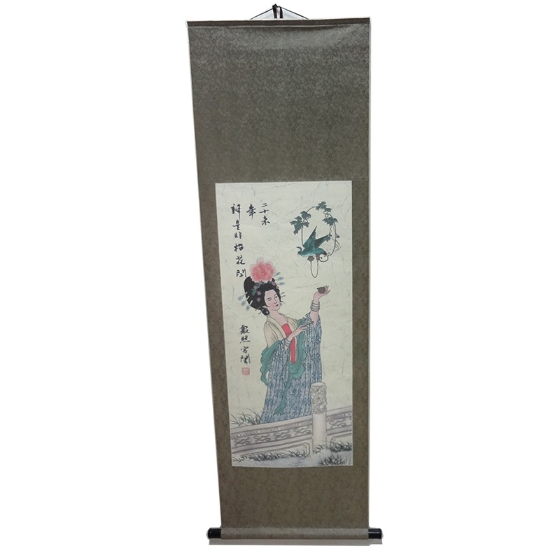 Folk Art Wall Decor Hanging Scroll Batik Tapestry - Chinese Painting Style Ancient Lady 140x50cm 7,885円