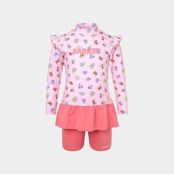 [] キッズ 女の子 トロピカル プレイ ワンピース ラップ ピンク (B4SKWOR301PNK)