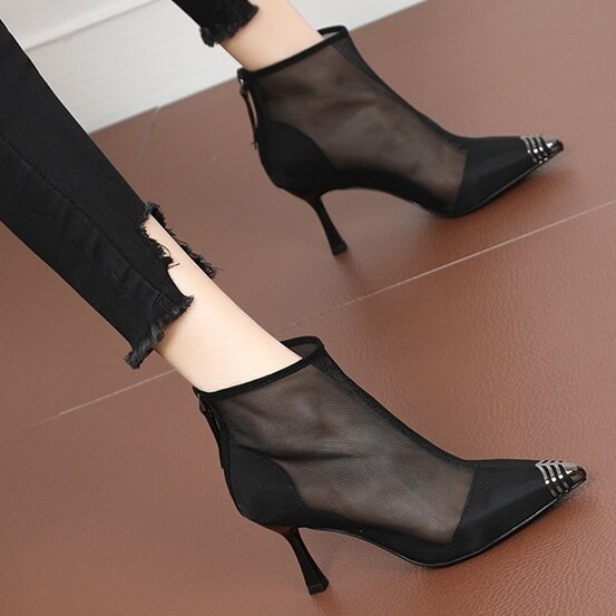 ブーツ ショートブーツ メッシュブーツ メッシュ シースルーブーツ シースルー ソフト ヒール ハイ