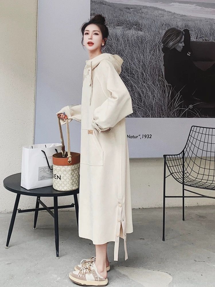 ワンピースドレス長袖ロングマキシ丈ワンピスウェット ワンピース ロング おしゃれ 秋服 長袖ワンピース ワンピース 気質 高級感 ゆったり ワンピース フード付き