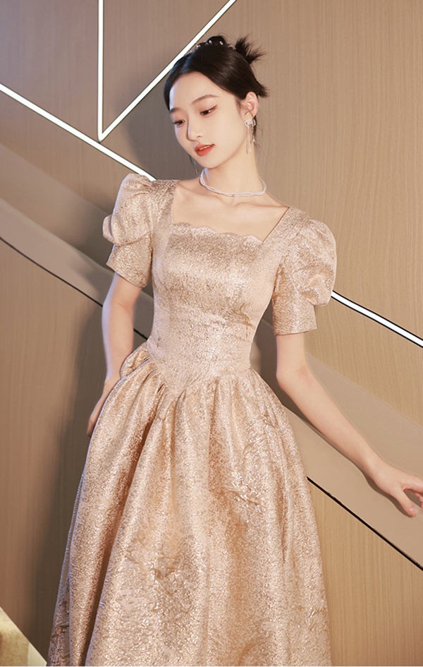 ワンピースドレスドレスドレス 演奏会 結婚式 ロング丈 ピアノ発表会 半袖 ドレス 30代 大きいサイズ パーティードレス ファスナー 大人 フォーマルドレ ロングドレス バブルスリーブ ミモレ丈