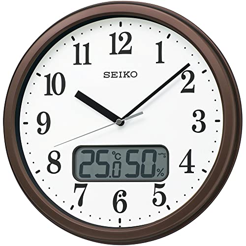 男性に人気！ 04:茶メタリック 掛け時計 セイコークロック 02:直径31cm 表示 湿度 温度 アナログ 電波 置時計