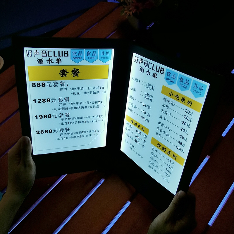 ワインワインルライトスポットルブックナイトクラブktvレストランバーled電子注文メニュー充電注文書