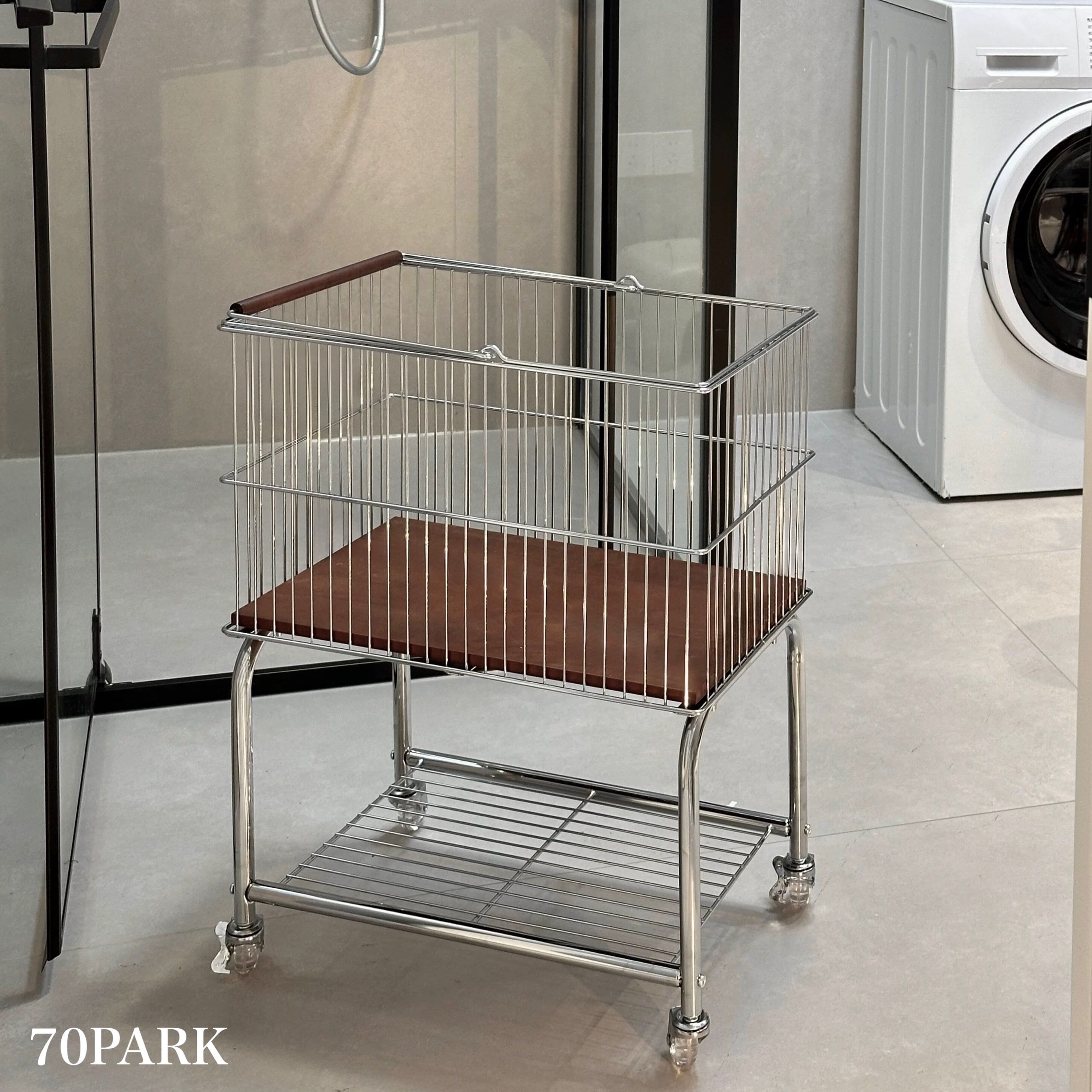 シルバー ウッド ランドリー バスケット カート ワゴン 収納 洗濯カゴ 収納 洗濯物入れ 韓国インテリア 韓国雑貨 韓国っぽ 北欧 北欧インテリア インテリア雑貨 70PARK