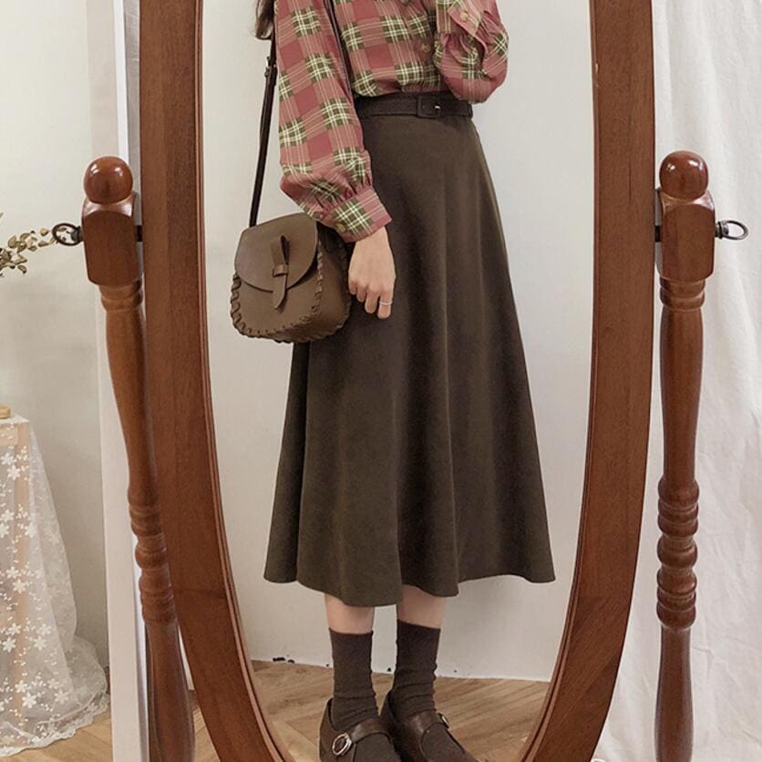 ボトムス ボトム おすすめ おしゃれ お洒落 激安 安い プチプラ スカート ロング スカート フレア スカート ベルト付き　ハイ ウエスト ミモレ 丈 アンクル丈 ポリエステル lbot0