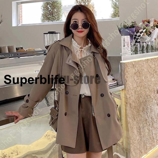 人気商品 トレンチコート レディース ショート 春 チェスターコート レディース 黒 ベルト付き ショートコート ショートジャケット アウター ライトアウター 長袖