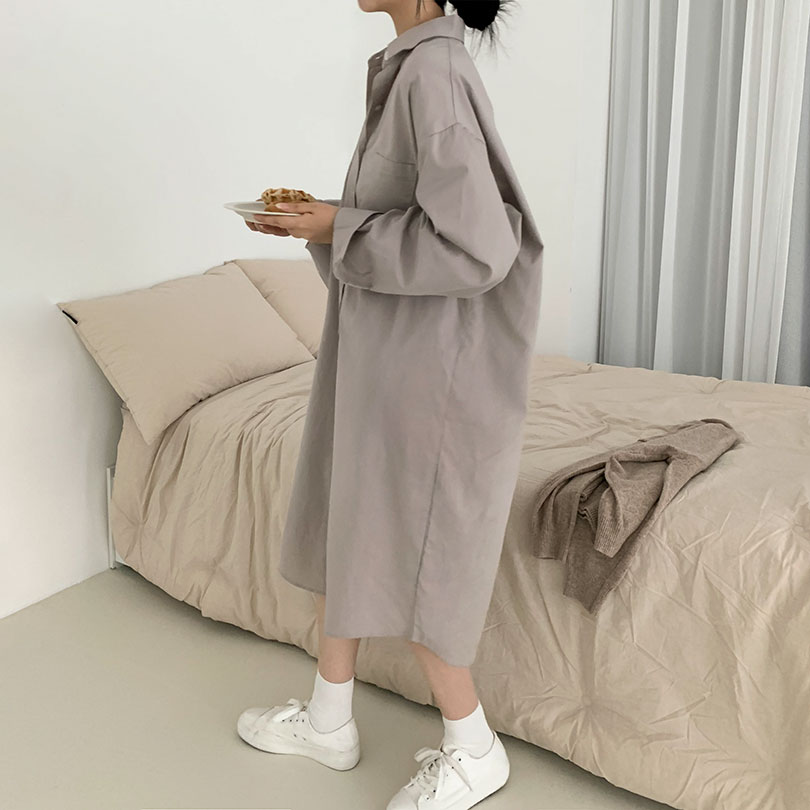 韓国の女性ファッション / デイリー 無地 ロング シャツワンピース bs1053 4,563円