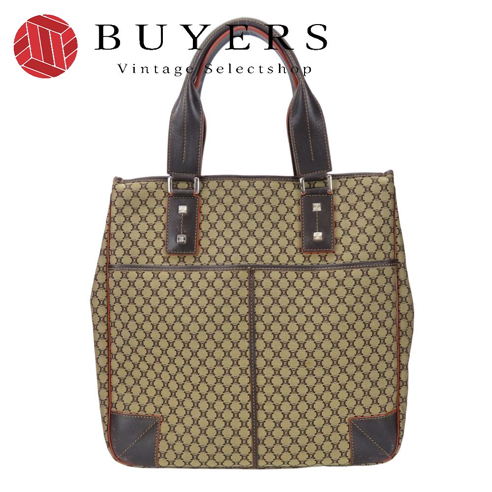 中古 トートバッグ キャンバス レザー ブラウン ベージュ シルバー金具 マカダム カジュアル 普段使い レディース 女性