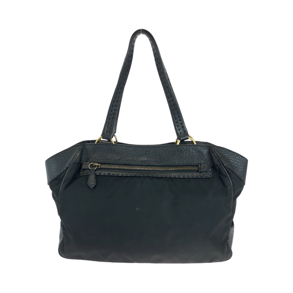 美品 ヴィッテロダイノ テスート 三角ロゴプレート ブラック 黒 ゴールド金具 レザー/ナイロン ハンドバッグ ショルダーバッグ レディース 503359