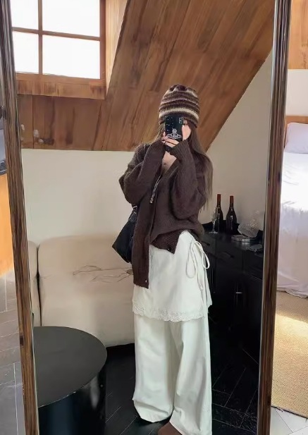 ツーピース レース ストレートパンツ ハイウエスト ルーズパンツ ワイドレッグ 秋 カジュアル レディライク