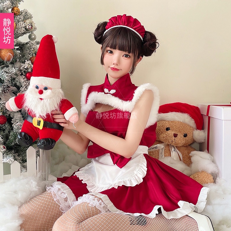 セクシーな赤いチャイナドレス中国風クリスマスコスチュームコスプレ衣装バニーガールメイド服ナイトクラブコスヘラジカコスチューム