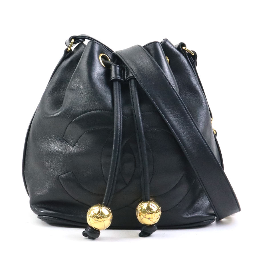 シャネル CHANEL ショルダーバッグ レザー/メタル ブラック/ゴールド レディース e60356g