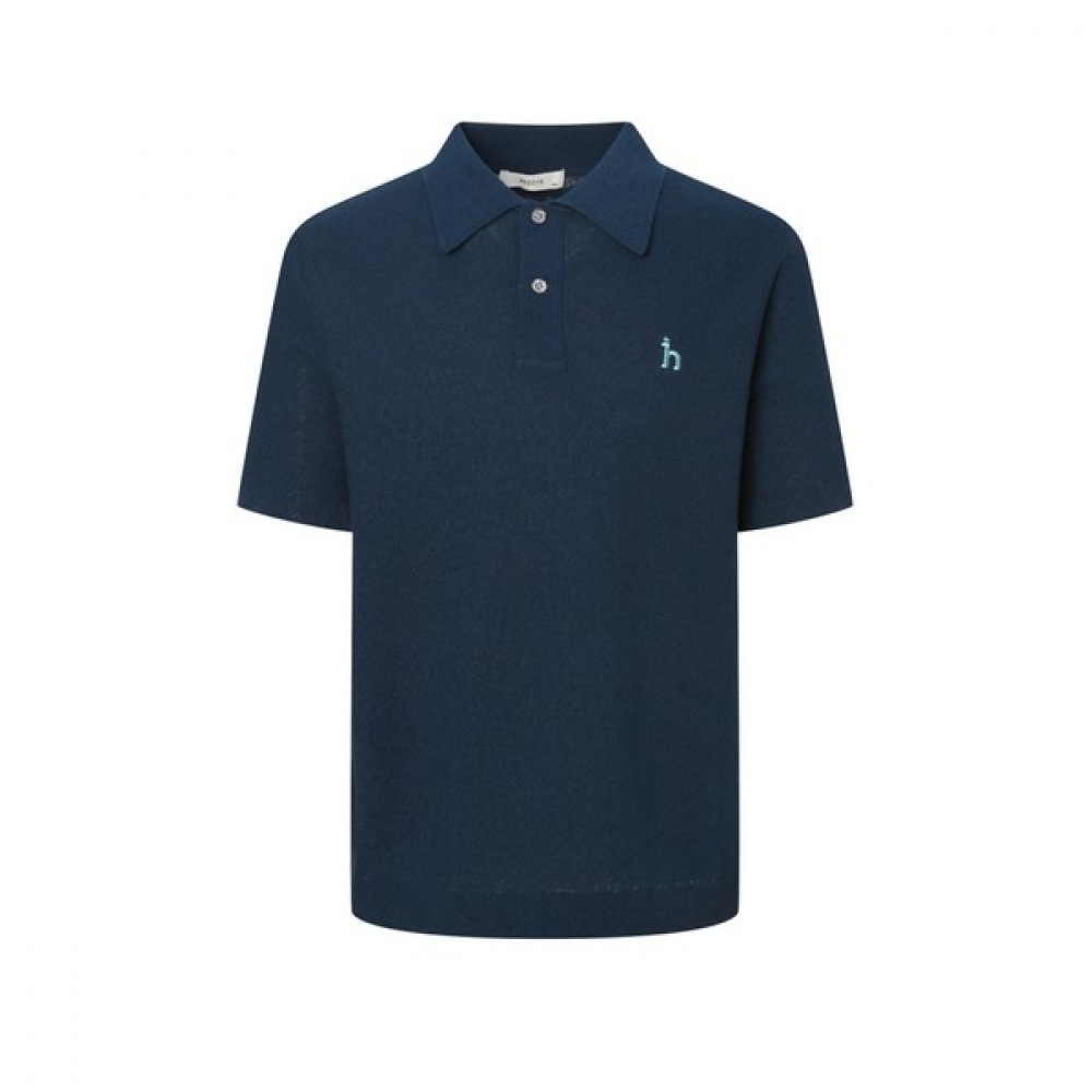 [ヘッジズ] 24SSブルーソリッドコットンブレンド半袖カラーニット WHSW4B551T3