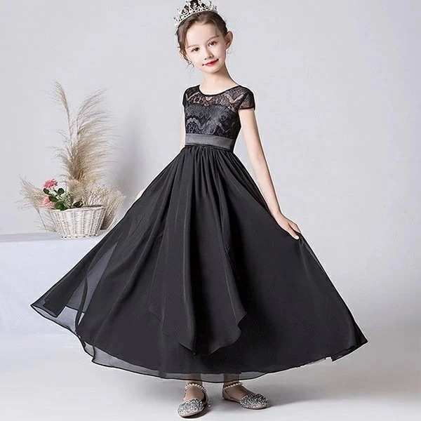 ドレス 子供 ピアノ 発表会 ピアノ発表会 中学生 ワンピース 女の子 ロングドレス 結婚式 ジュニア ピアノ発表会ドレス コンクール 黒 パーティードレス イブニングドレス ロング キッズ フラワー