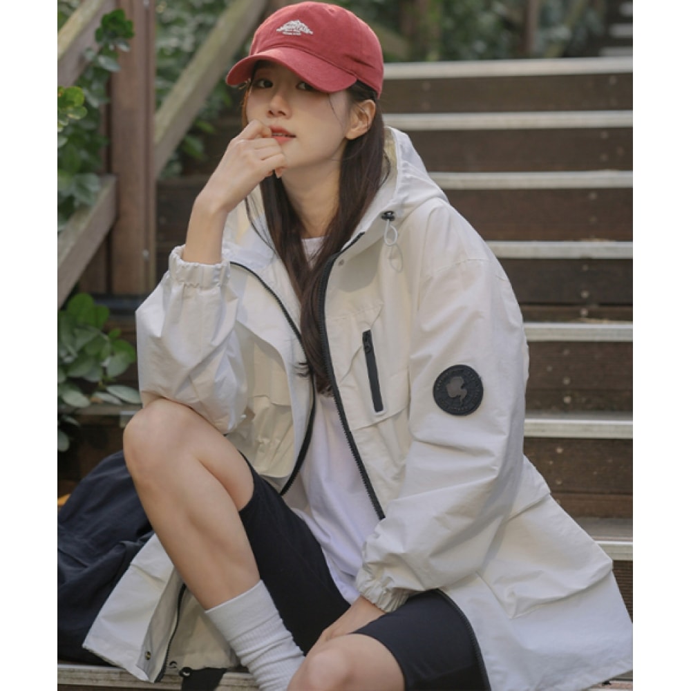 フレンチシックベルクロワッフルハーフフード付きウィンドブレーカージャンパー