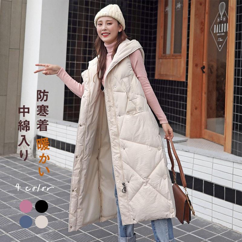 ベストレディースダウンベスト中綿ベスト前開き中綿入りゆったりジレ春冬アウターあったか防寒防風軽量着痩せきれいめ