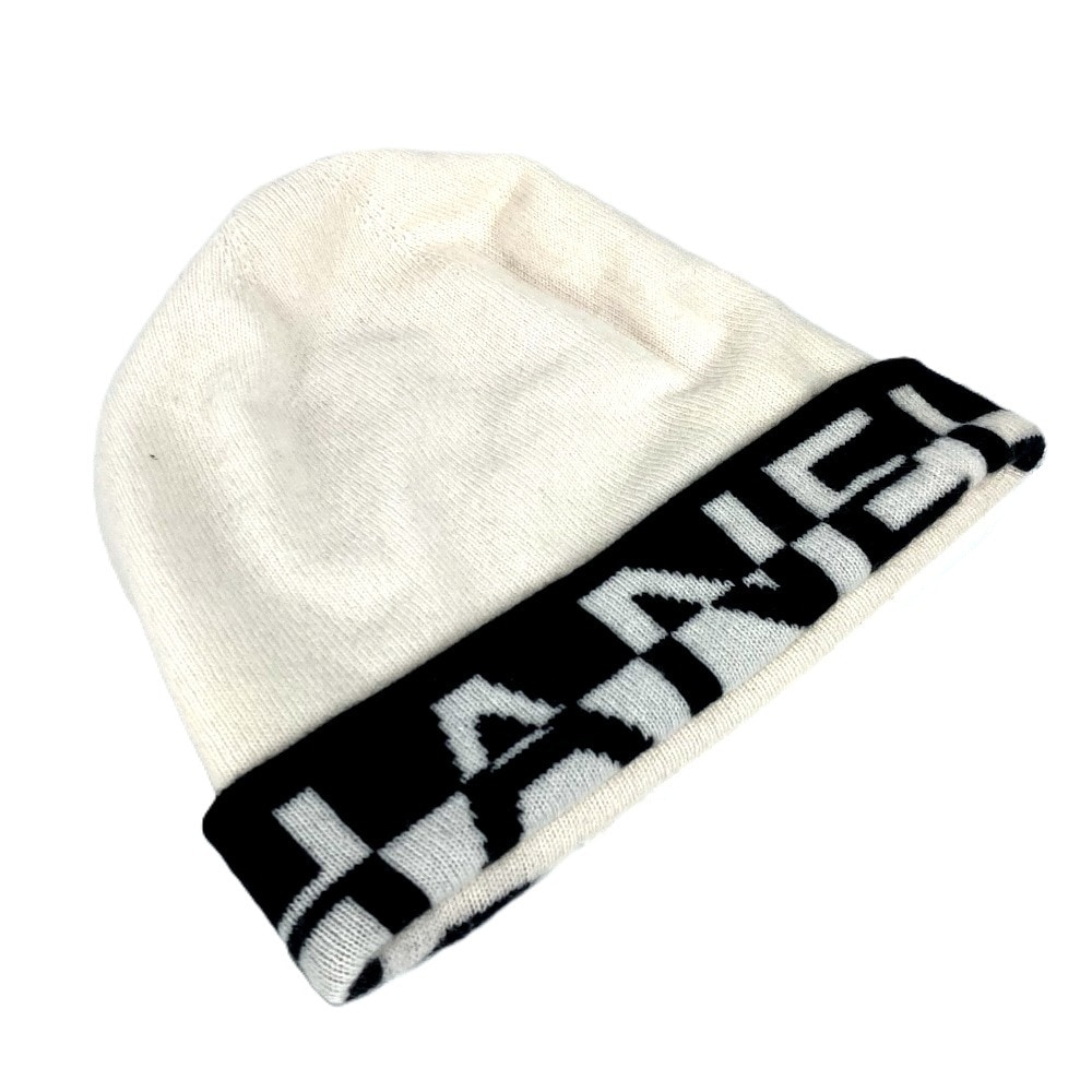 ニット帽 ロゴ バイカラー 20K ビーニー 帽子 ニット帽 ニットキャップ カシミヤ ホワイト