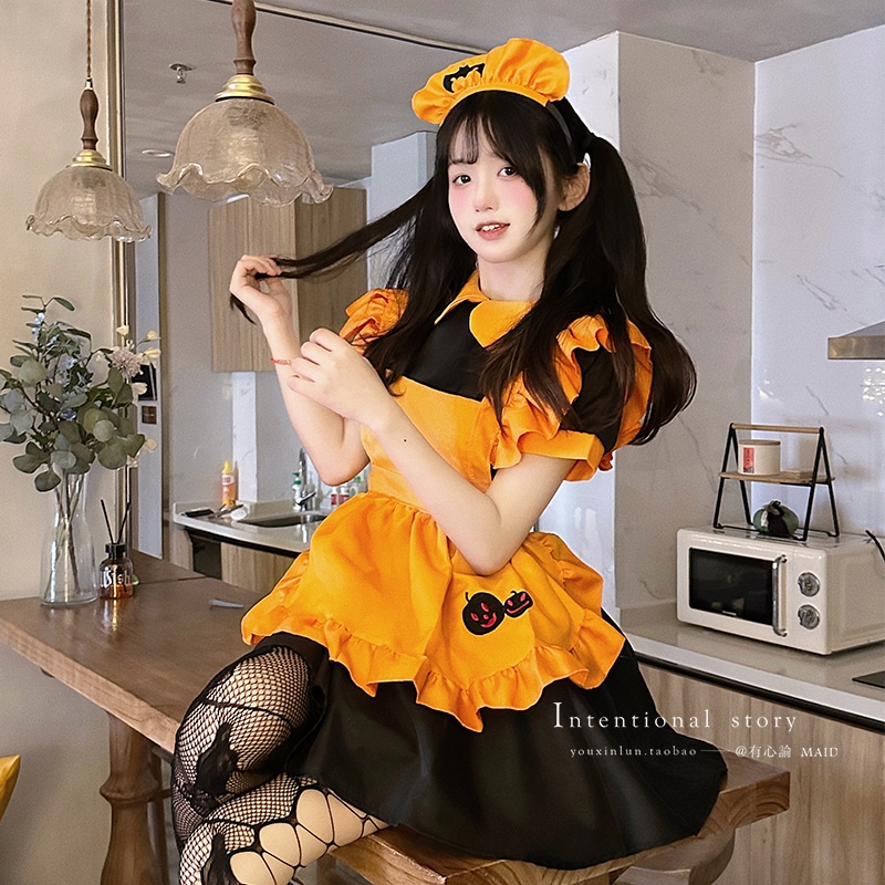 解説 ハロウィン メイド衣装 ヴァンパイア ロリータ メイド パンプキンカラードレス
