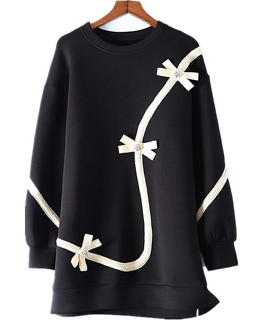 ワンピース 長袖 スウェット 美人 きれいめ ショート丈 リボン 上品 大人かわいい 大きいサイズ 黒 ラウンドネック キレイ目 食事会 フェミニン お出かけファッション キュート 定番 おしゃれ