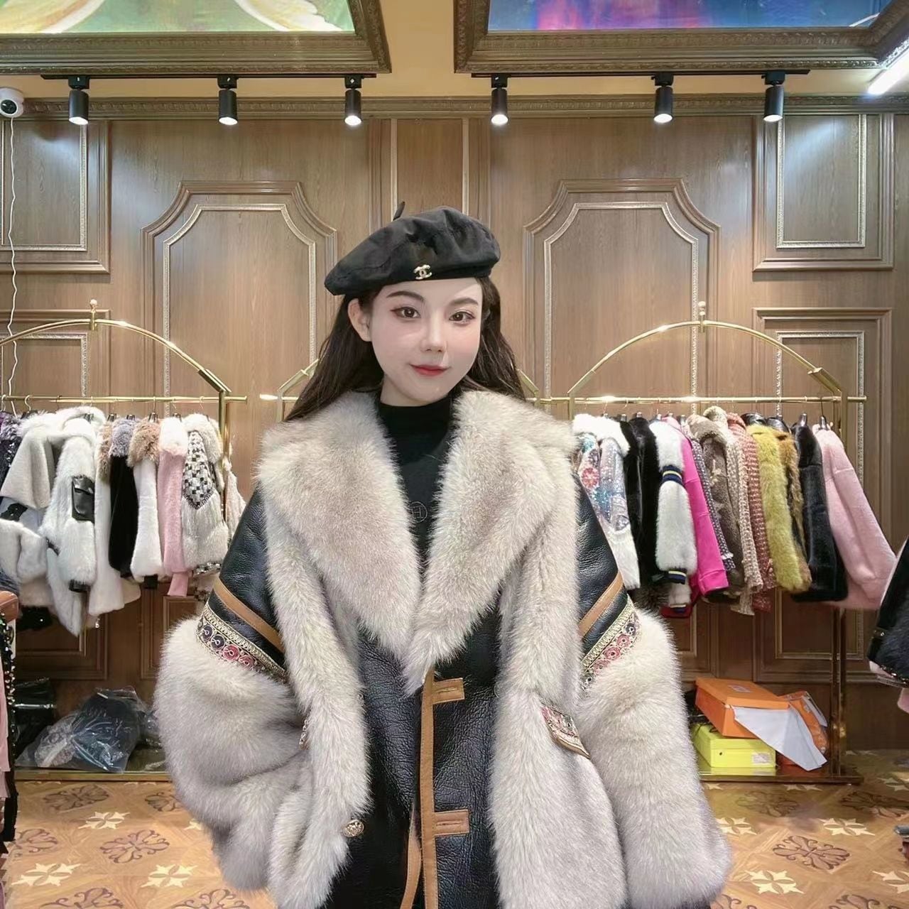 【3日で出荷】冬新品 欧美風 ファー レザー ドッキング 人工フリース ステッチ ぬいぐるみ ボア 華やか暖かい 保温 レディース コート アウター ジャケット メガ割
