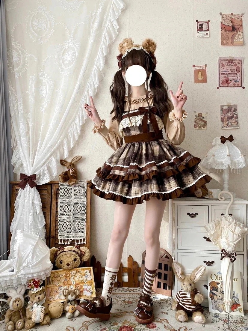 和服コスムコスムコスプレ 秋冬ツイードキュートなリボンロリィタビッグスイングチェック柄 大好評 ロリータ 新作 JSK 学院祭用 大好評