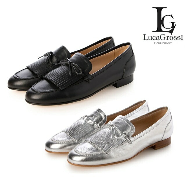 Luca Grossi ルカグロッシ レディース シューズ ローファー レザー F734M イタリア製 ローヒ ール フラットシューズ レースアップ レザー ウイングチップ マニッシュ リボン フリ