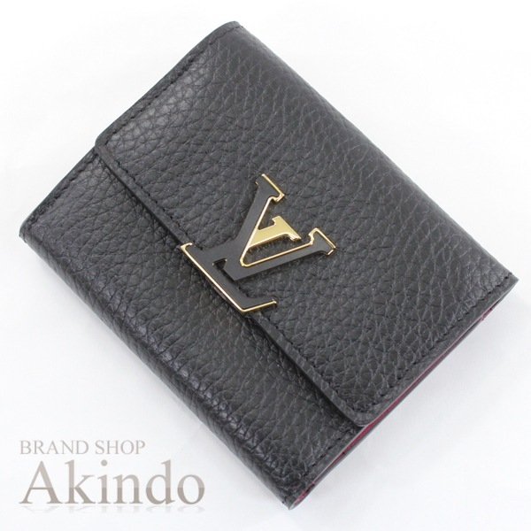 三つ折り財布 レディース ミニ財布 黒 ポルトフォイユ カプシーヌ XS ブラック トリヨンレザー ノワール ピンク M68587 スモールウォレット