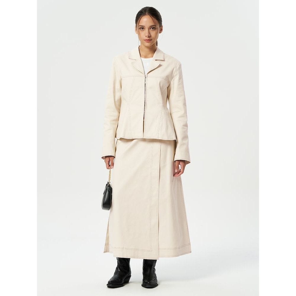 GANNI ヘリンボーンキャンバスロングラップスカート-サマーサンド FW24/QN4627R020