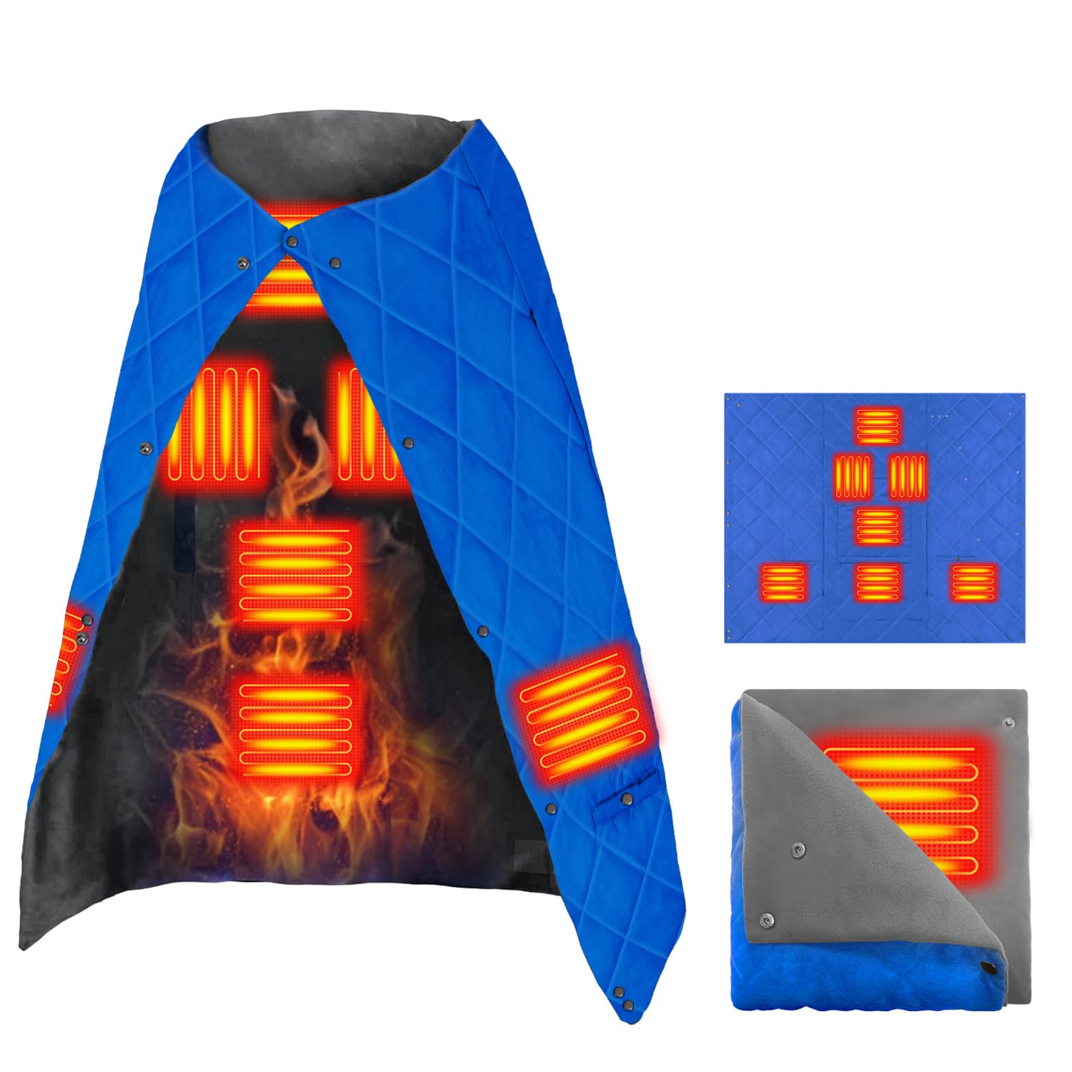 電気毛布 掛け敷き兼用【7枚ヒーター内蔵&DC7.4V高効率】電気ブランケット DC/USB給電 速暖 70℃MAX発熱 電気ひざ掛け 肩掛け 膝掛け 丸洗い 省エネ 135x110cm大判サイズ 収