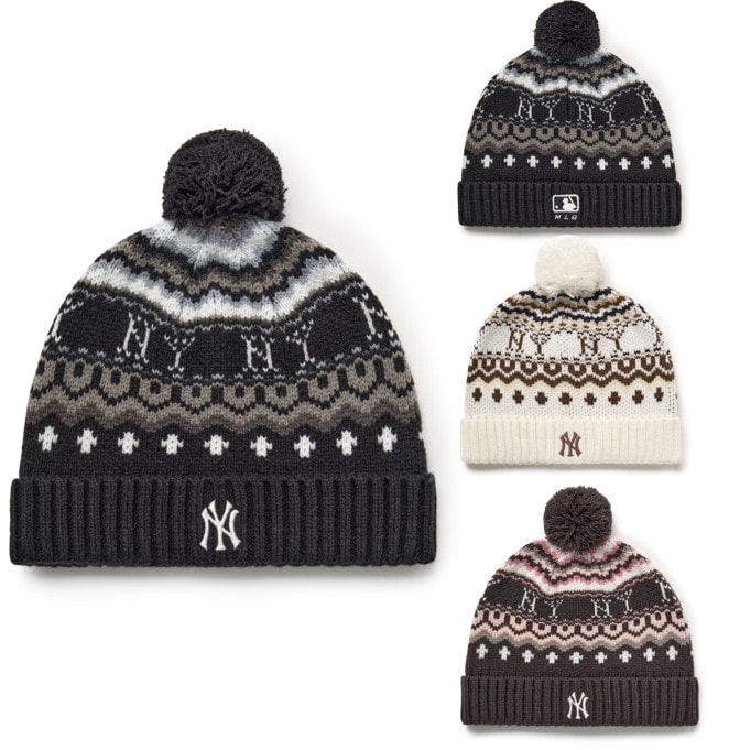 VINTAGE PATTERN POMPOM BEANIE