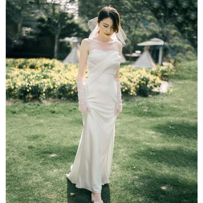 フォーマルドレス ロング ウェディングドレス マーメイド 花嫁 ドレス シンプル 美シルエット パーティードレス 二次会ドレス スレンダーライン エレガント 結婚30%までに制限