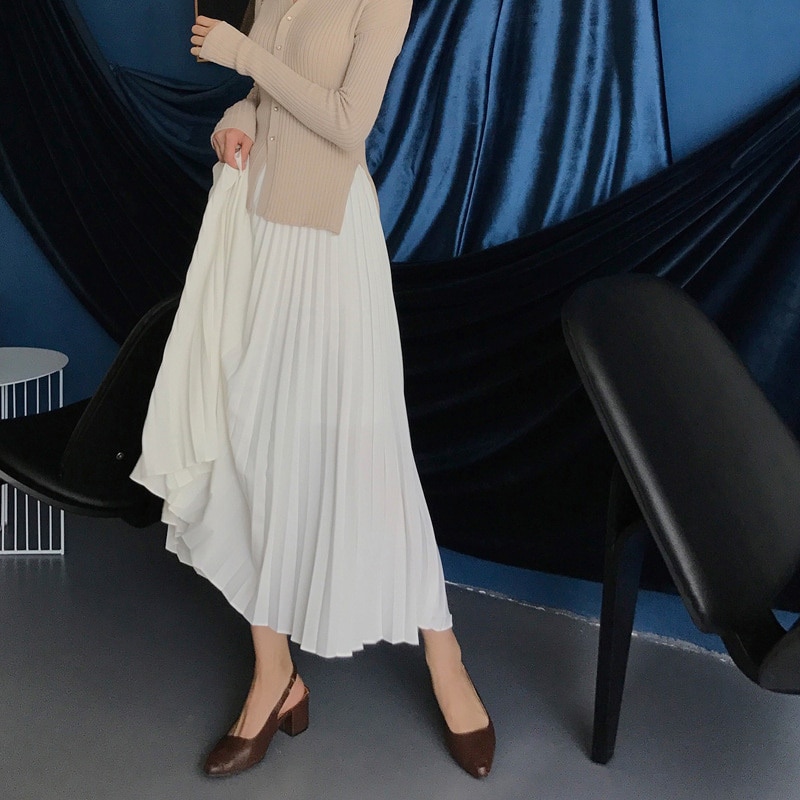 スカート ロングスカート プリーツスカート ロング丈 プリーツ ウエストゴム 大人女子 こなれ感 ラブリー 個性的 ホワイト レッド ピンク ブラック S M L XL 2XL エレガント