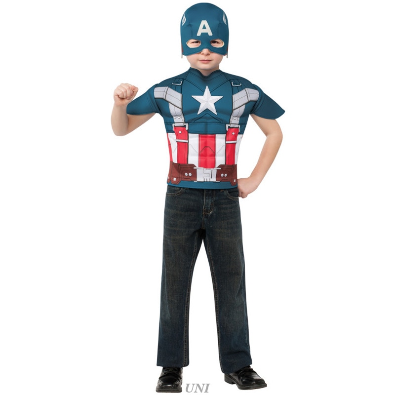 コスプレ 仮装 レトロキャプテンアメリカトップス 子供用 (マスク付き) 【 コスプレ 衣装 ハロウィン 仮装 コスチューム 子供 マーベル グッズ アベンジャーズ こども マスク 男の子 トップス