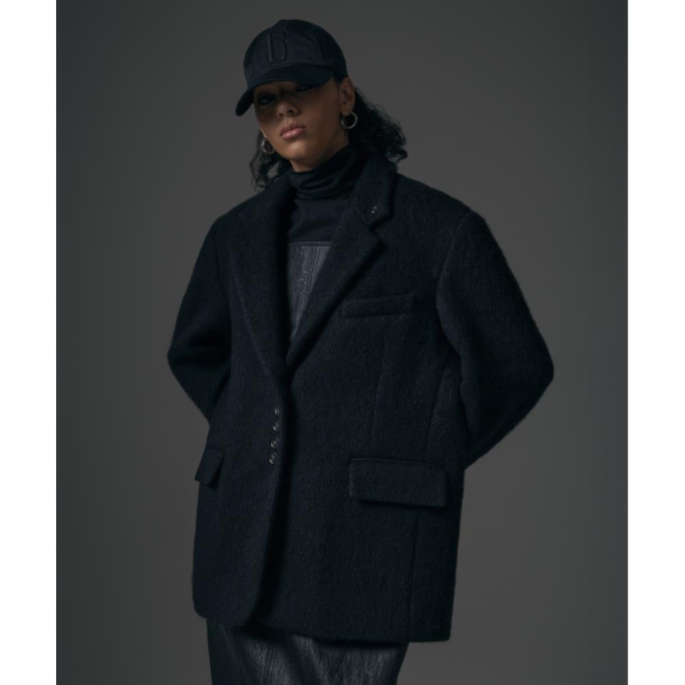 TREEMINGBIRD Alpaca Wool Tailored Button Up Jacket Blac