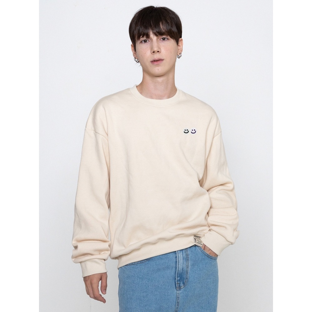 GRAVER ダブルスマイル刺繍ロゴマンツーマンクリーム